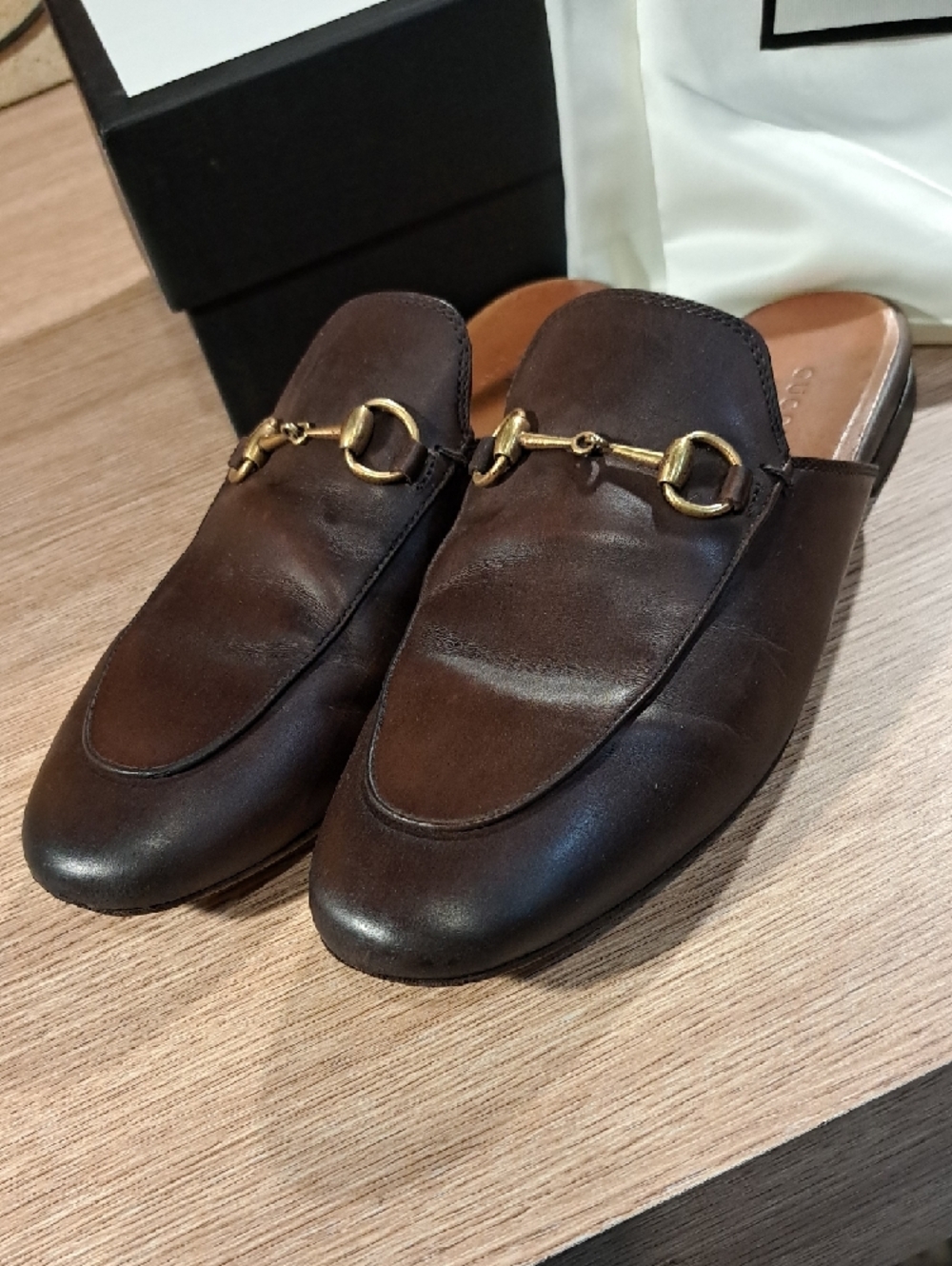 Gucci Brown Leather Pricetown Mules 38.5 US 8.5 With Box And Shoebags. - Picture 3 of 11